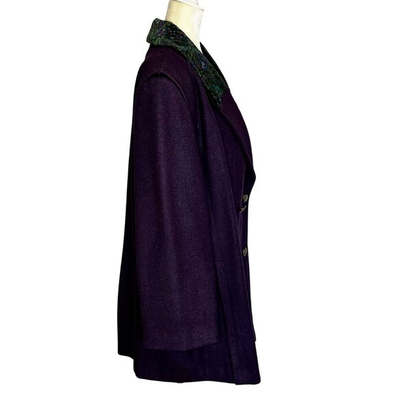Andrea Marin Vintage Wool Pea Coat Purple Plus Size 20W Velvet Paisley Collar - Picture 5 of 11